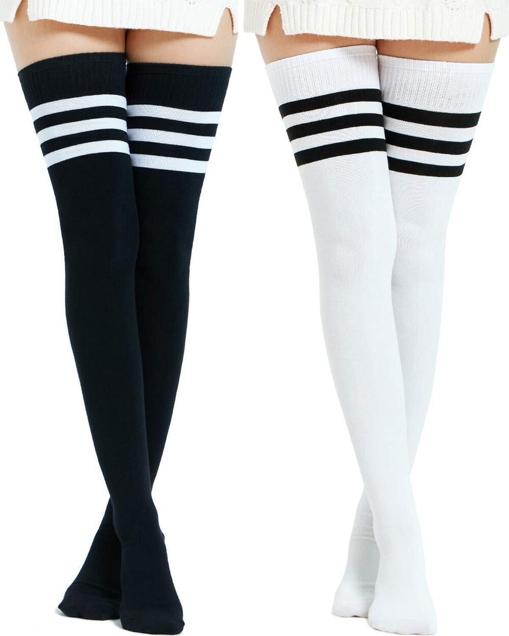 2519 Extra Long Cotton Stripe Thigh High Socks Over the Knee High